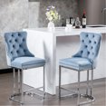 thumbnail image 1 of Counter Height Bar Stools, 26", 2pcs , Blue Velvet With Button Back & Rivet Trim, Strong Metal Base For Kitchen And Home Dining Room 2 Pack 26" Upholstered Stable, 1 of 7