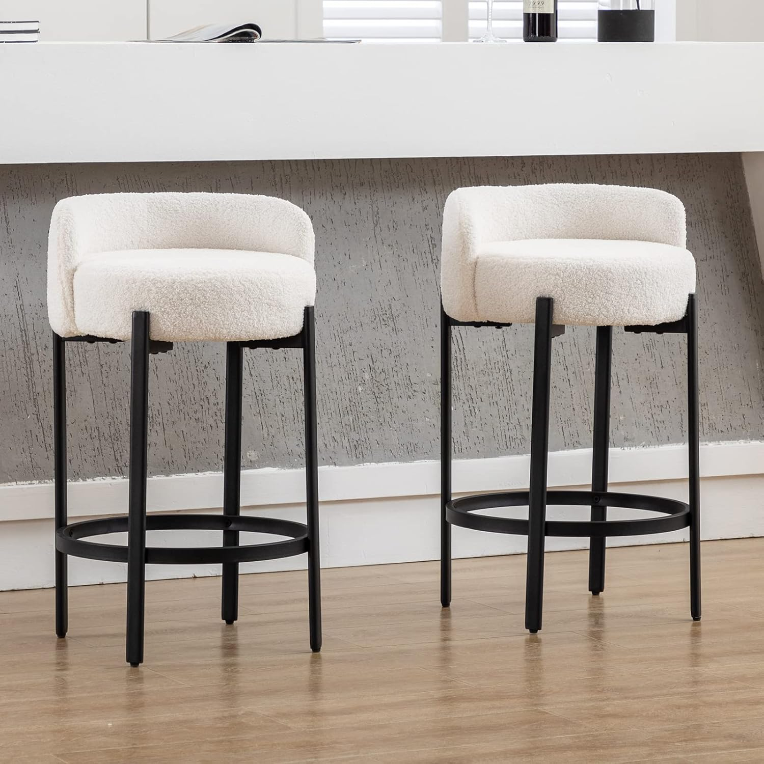 Counter Height Bar Stools 26" Round Barstools Modern Faux Leather