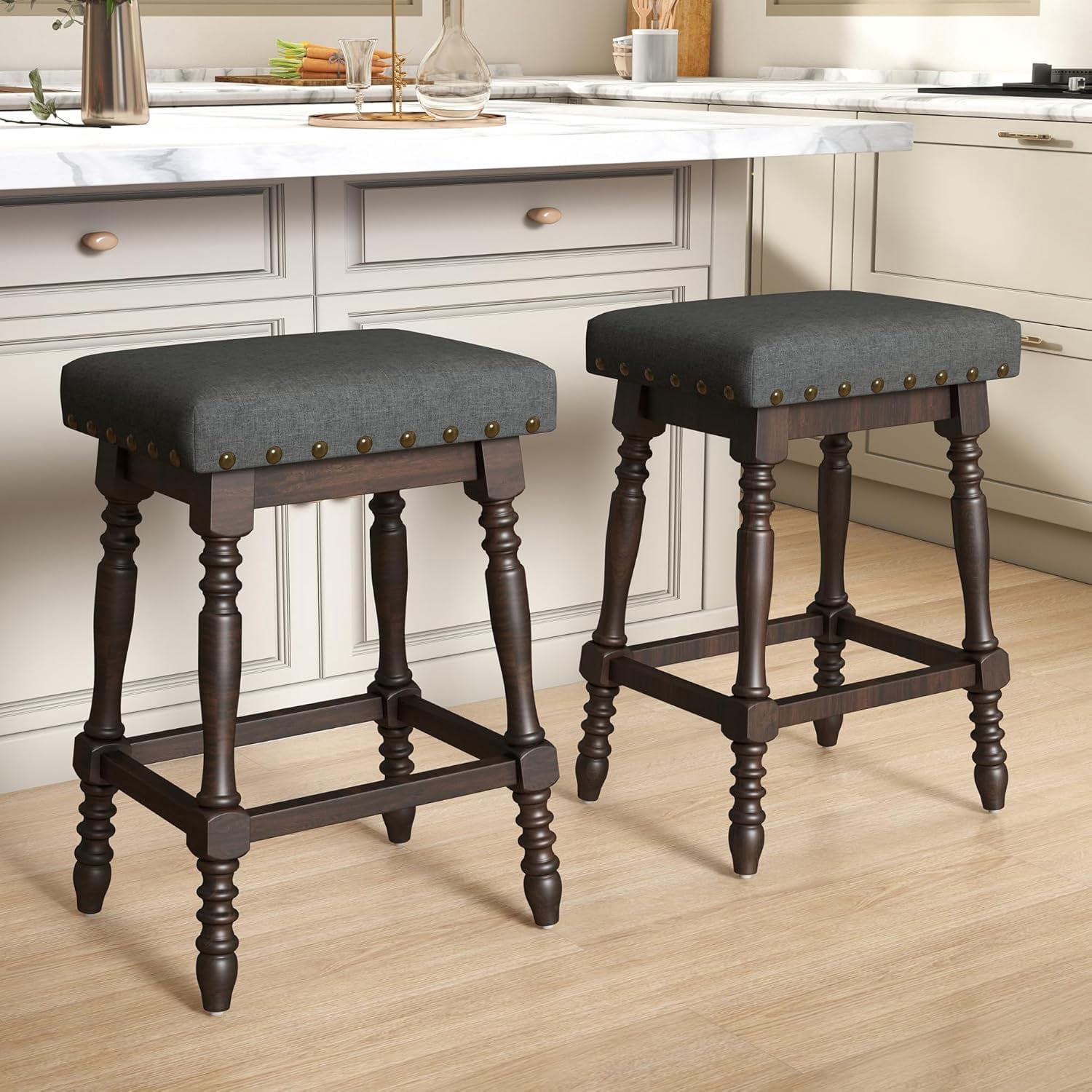Counter Height Bar Stools,26 Inch Farmhouse Barstool with Solid Wood