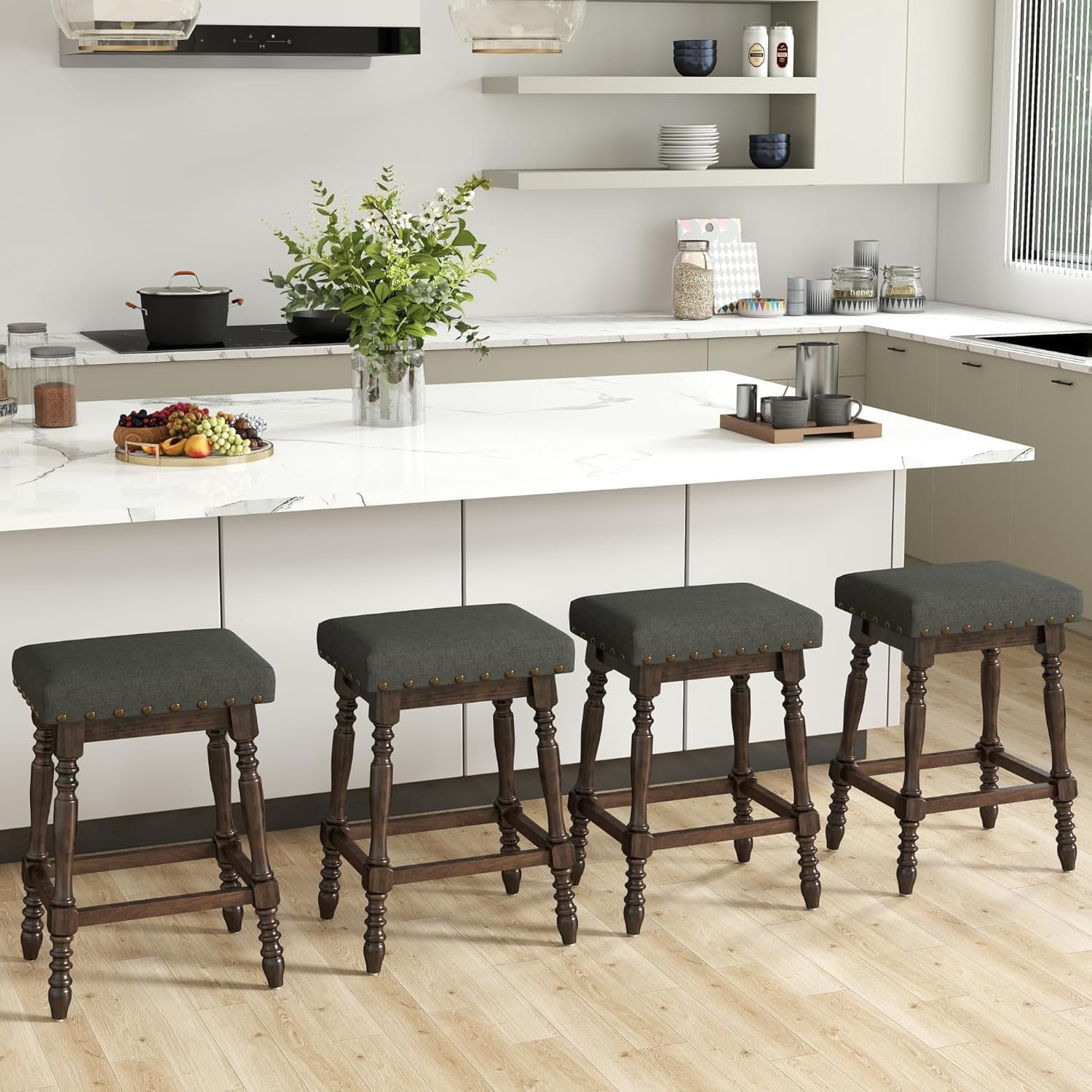 Counter Height Bar Stools,26 Inch Farmhouse Barstool with Solid Wood