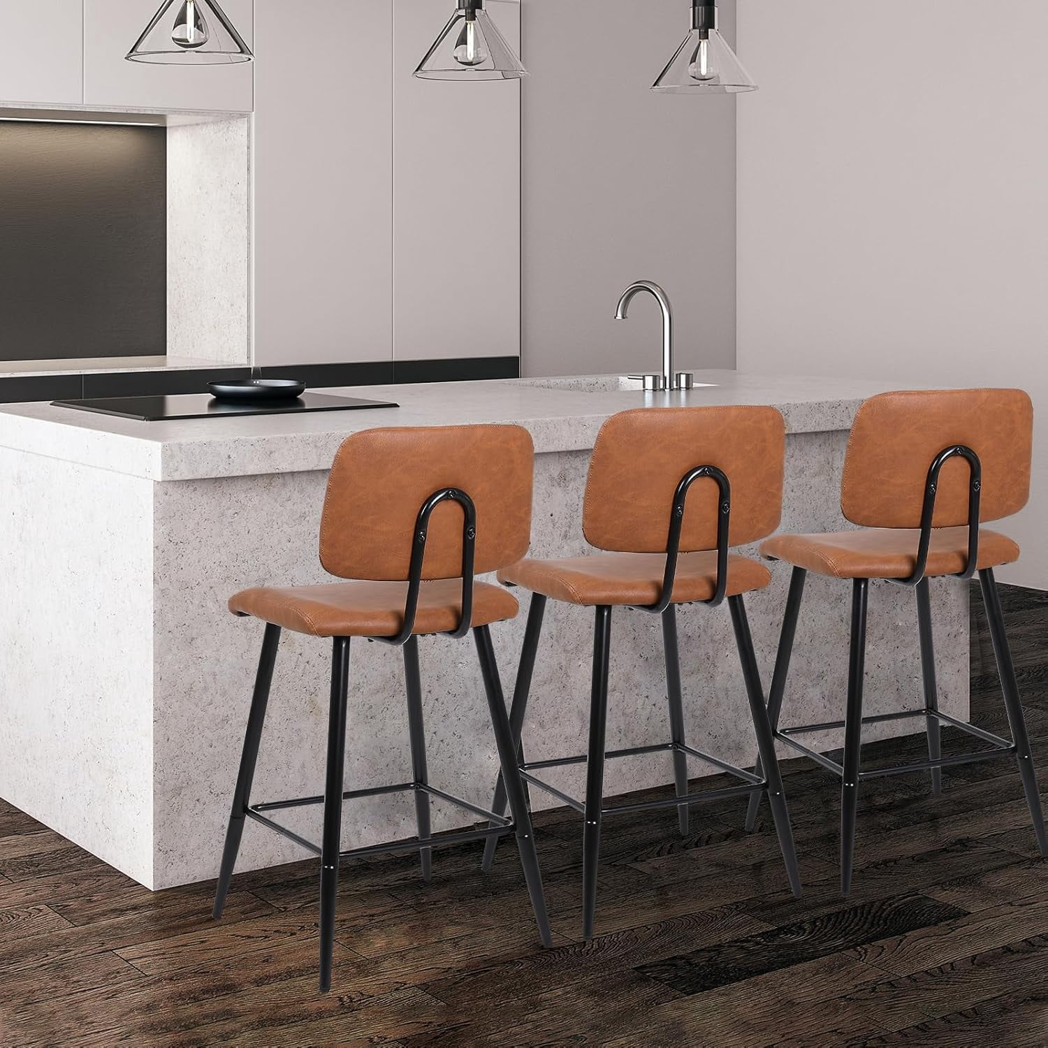 Counter Height Bar Stools 26 Inch Modern Faux Leather Kitchen Island ...