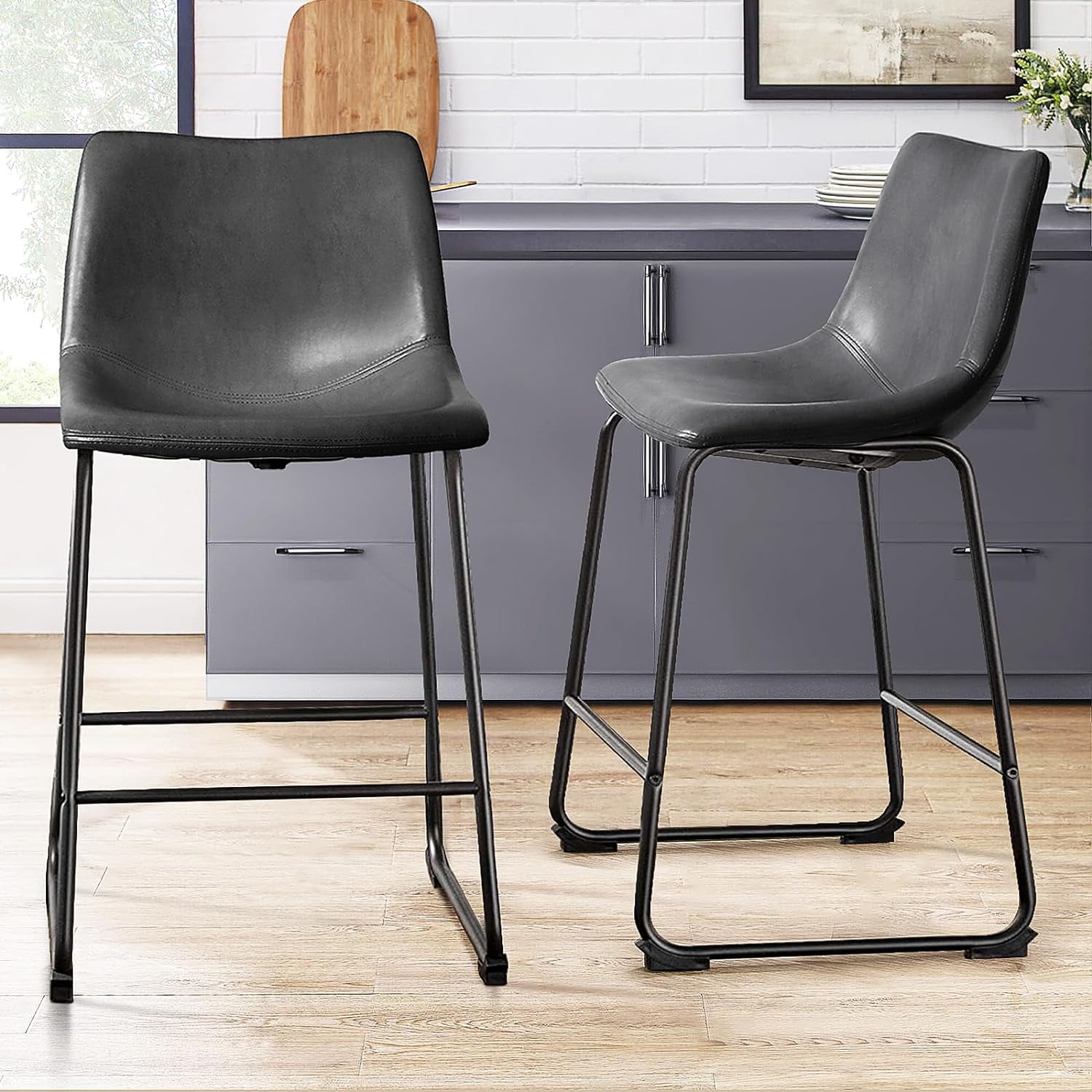 Counter Height Bar Stools 26 inch Barstools with Back Faux Leather ...