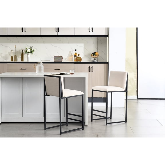 Counter Height Bar Stools | Applicable to Kitchen and Relaxing at Bar | Iron Upholstery and Stainless Frame | Comfort from Custom - Made Sponge