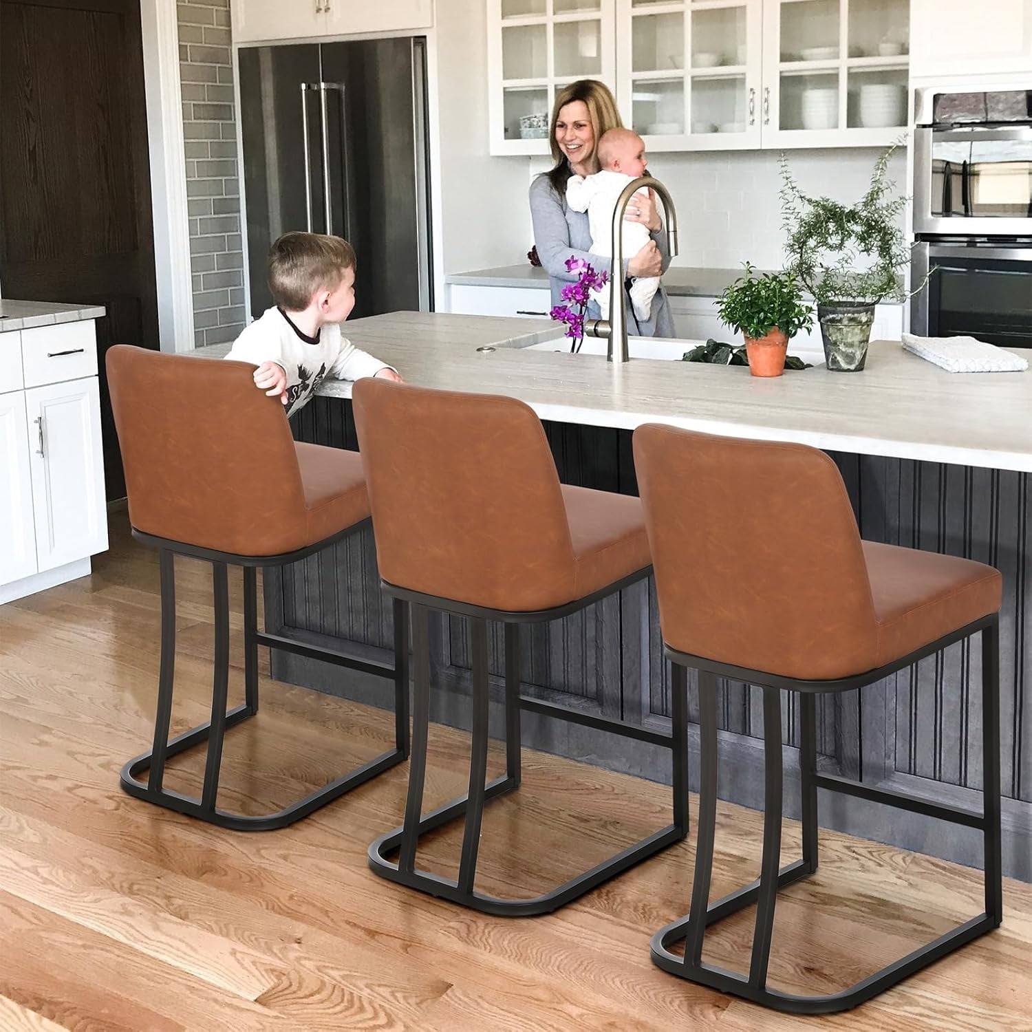 Counter Height Bar Stools with Back for Kitchen Counter 24 inch Modern ...