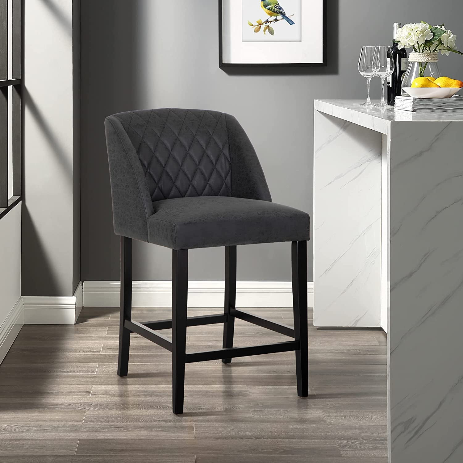 Counter Height Bar Stools with Back Set of 2 Modern Faux Leather ...