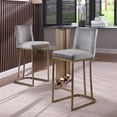 thumbnail image 1 of Counter Height Bar Stools with Backs Set of 2 for Kitchen, Mid-Century Modern Velvet Fabric Kitchen Stools with Gold Metal Chrome Base for Counter Pub, Farmhouse Upholstered Chairs Dining Chairs, Gray, 1 of 7
