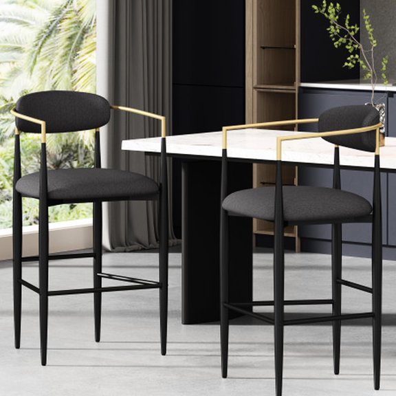 Counter Height Bar Stools | Breathable Gray Fabric Seating | Strong Iron Frame for Long - term Use | Simple Style for Contemporary Decor