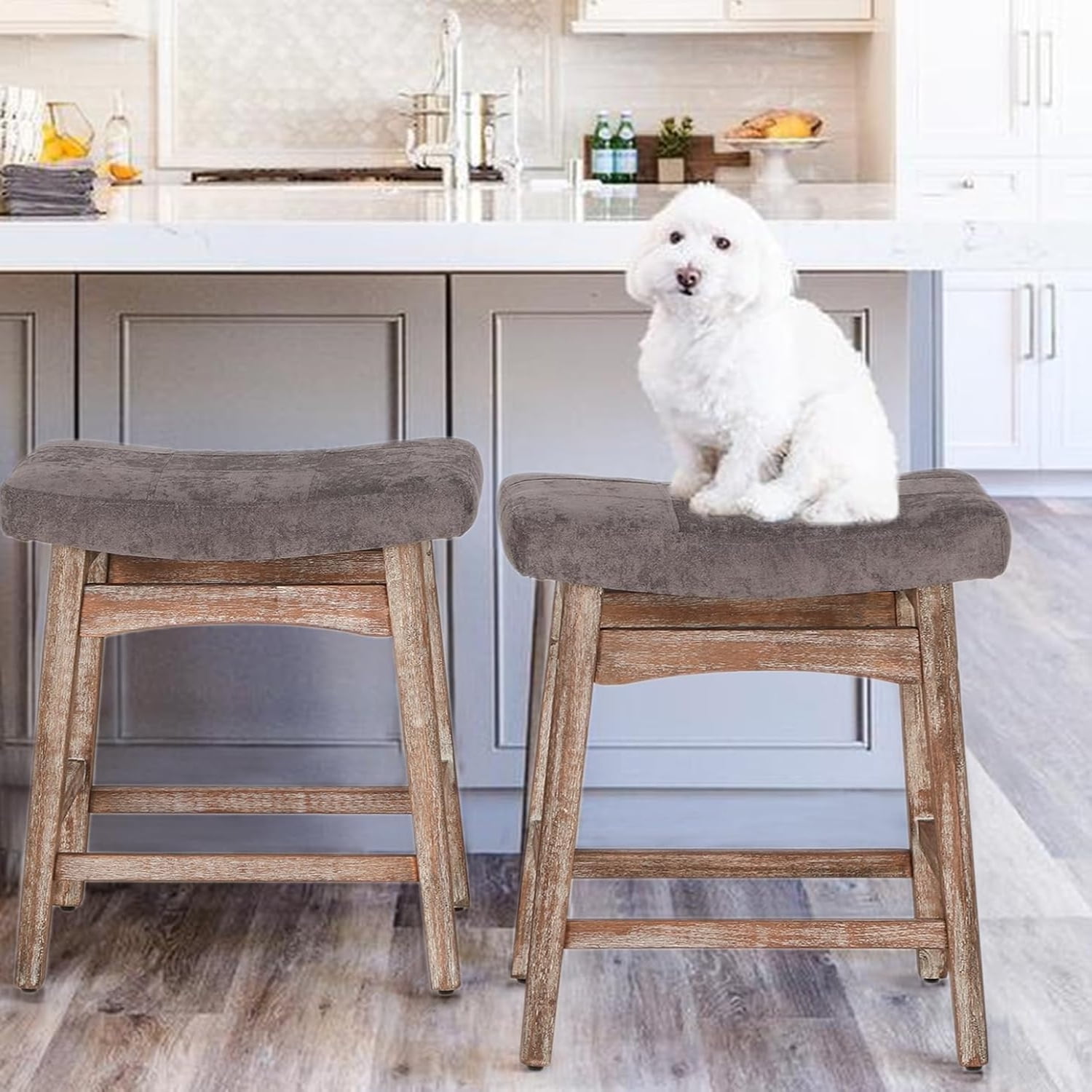 Counter Height Bar Stools - Farmhouse Barstools with Upholstered Saddle Seat Kitchen Counter ...
