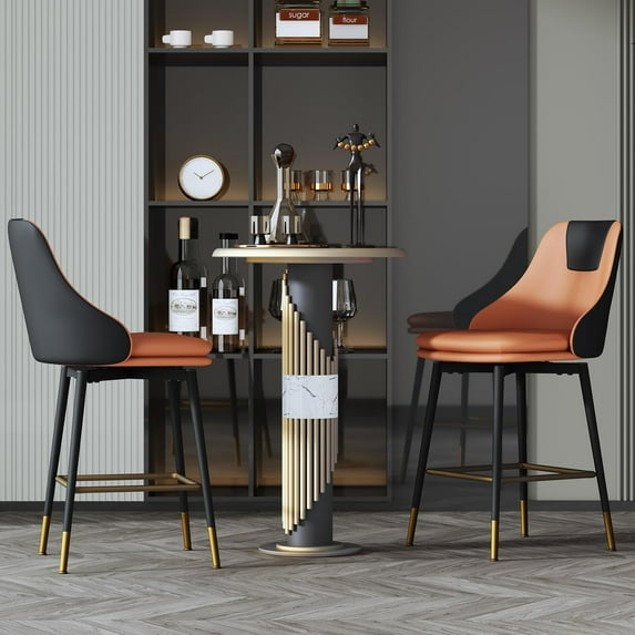 Counter Height Bar Stools with Full Back, 25 Inch Swivel Bar Stools Set of 2, Ergonomic Backrest and Metal Footrest, Modern Bar Stools for Kitchen Counter, Island, Dining Room