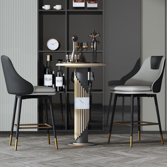 Counter Height Bar Stools with Full Back, 25 Inch Swivel Bar Stools Set of 2, Ergonomic Backrest and Metal Footrest, Modern Stools for Kitchen Counter, Island, Dining Room