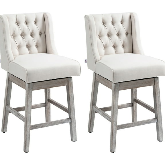 Counter Height Bar Stools Of 2 - Beige, 27" Seat 180 Degree Swivel And Strong Solid Footrest From Rotation Non-slip Feet