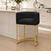 ClinQ Counter Height Bar Stool Set of 1, 26 in Fabric Upholstered Seat, Metal Legs for Indoor Dining Room and Kitchen Island, Black & Golden Leg