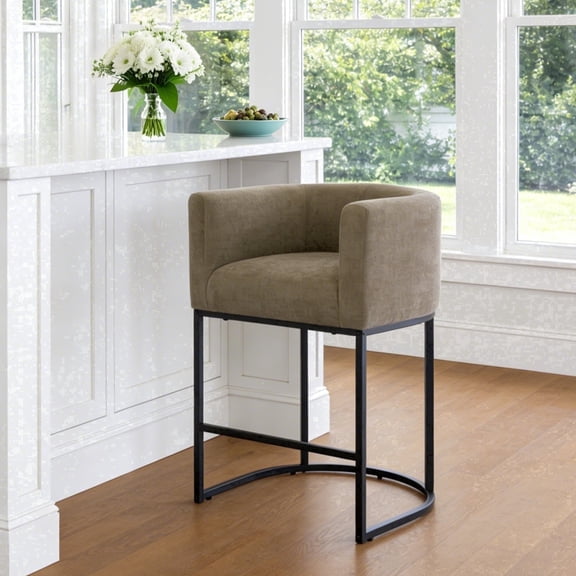 ClinQ Counter Height Bar Stool Set of 1, 26 in Fabric Upholstered Seat, Metal Legs for Indoor Dining Room and Kitchen Island, Brown