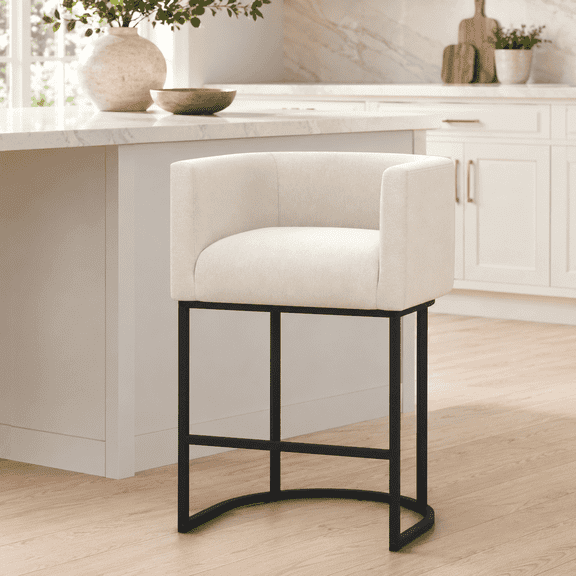 ClinQ Counter Height Bar Stool Set of 1, 26 in Fabric Upholstered Seat, Metal Legs for Indoor Dining Room and Kitchen Island, Linen