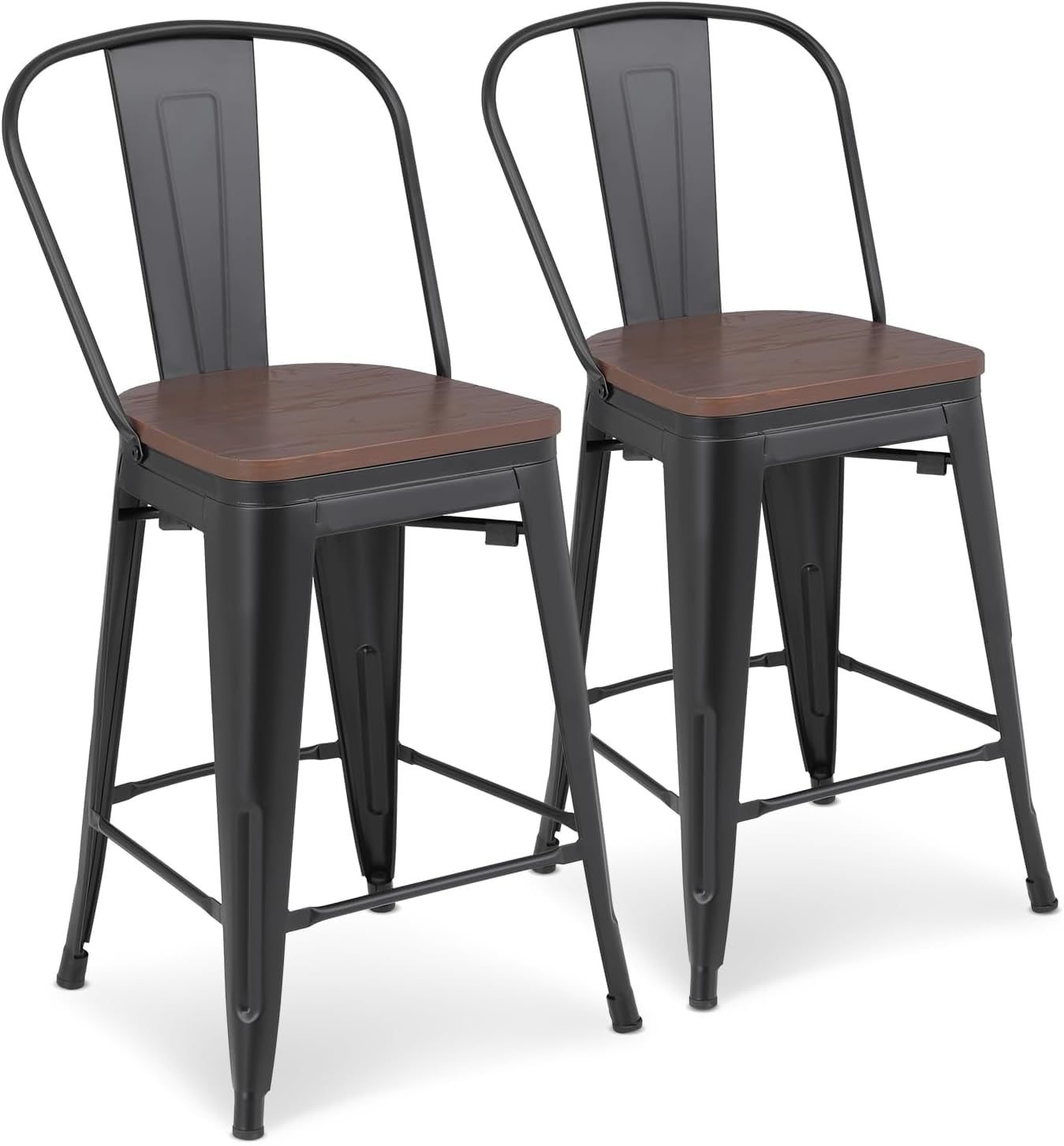 Counter Height Bar Stools Set of 2, 24.5 Inches Modern Barstools Set of 2 with Back and Metal ...