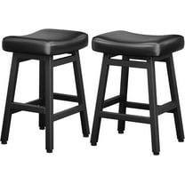 Counter Height Bar Stools Set of 2, 24 Inch Barstools for Kitchen Counter, Kitchen Stools with Bonded Leather Saddle Seats & Heavy Duty Metal Legs, Easy Assembly, Black