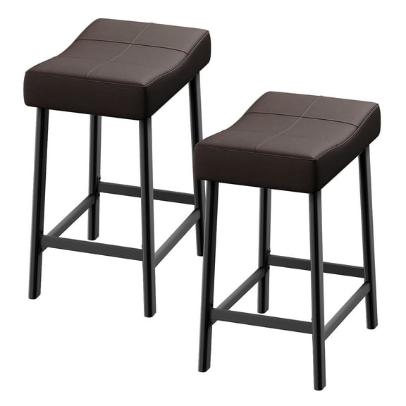 Counter Height Bar Stools Set of 2, 24 Inch Barstools for Kitchen Counter, Kitchen Stools with Bonded Leather Saddle Seats & Heavy Duty Metal Legs, Easy Assembly