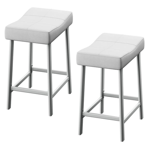 Counter Height Bar Stools Set of 2, 24 Inch Barstools for Kitchen Counter, Kitchen Stools with Bonded Leather Saddle Seats & Heavy Duty Metal Legs, Easy Assembly