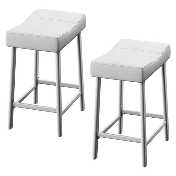 Counter Height Bar Stools Set of 2, 24 Inch Barstools for Kitchen Counter, Kitchen Stools with Bonded Leather Saddle Seats & Heavy Duty Metal Legs, Easy Assembly
