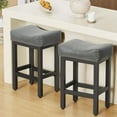 thumbnail image 1 of Counter Height Bar Stools Set of 2, 24 Inch Barstools for Kitchen Island Counter, Bonded Leather Kitchen Stools with Thick Saddle Seats & Heavy Duty Metal Base, Easy Assembly, Gray/Black, 1 of 7
