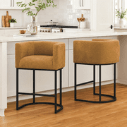 ClinQ Counter Height Bar Stool Set of 2, 26 in Fabric Upholstered Seat, Metal Legs for Indoor Dining Room and Kitchen Island, Yellow