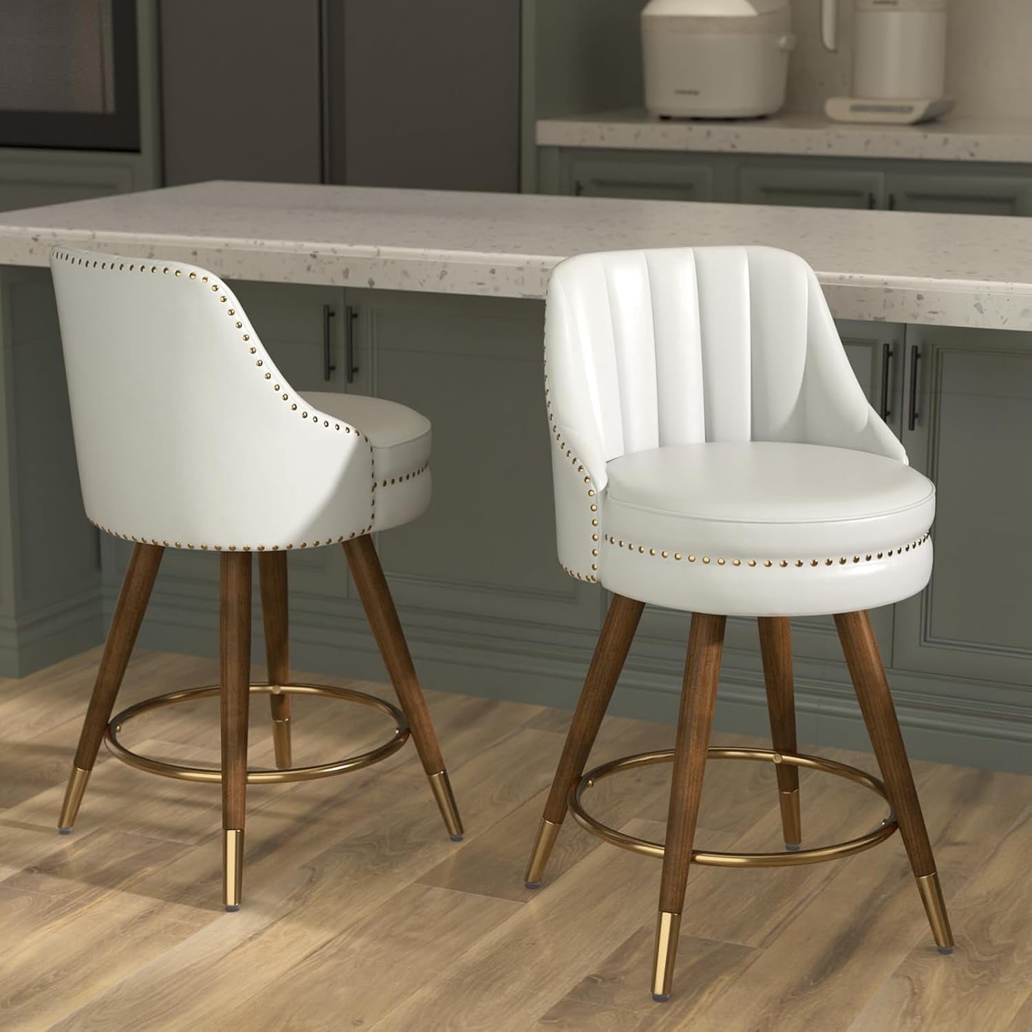 Counter Height Bar Stools Set of 2, 24" Leather Bar Stools with Backs ...