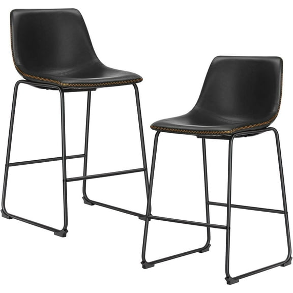 Counter Height Bar Stools Set of 2, 26 inch Height Stool Faux Leather Barstools with Back, Armless Kitchen Island Countertop Comfortable Modern Chairs with Metal Legs - Classic Black