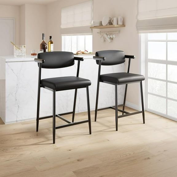 Counter Height Bar Stools Set of 2 With Arms, 26" Upholstered Bar Stools With Back, Wider Seat, Modern Bar Stools Set With Footrest for Kitchen Island,Counter Bar,Easy Assembly