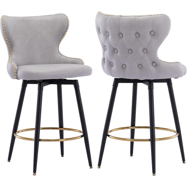 Counter Height Bar Stools Set of 2, Bar Stools with Back and Nailhead