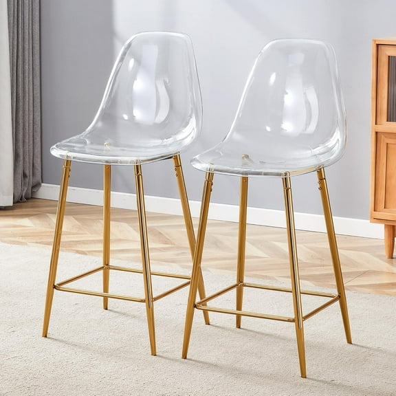 Counter Height Bar Stools Set of 2, Clear Bar Stools for Kitchen Island Set of 2, Transparent Acrylic Barstools with Metal Brackets, Ideal for Kitchens, Dining Rooms, and Islands