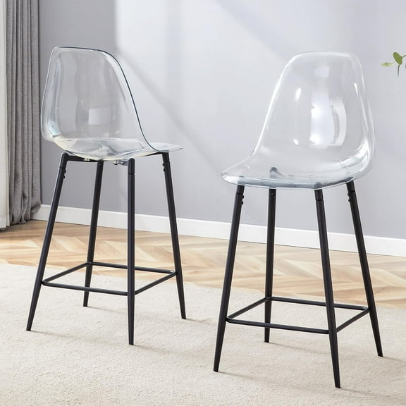 Counter Height Bar Stools Set of 2, Clear Bar Stools for Kitchen Island Set of 2, Transparent Acrylic Barstools with Metal Brackets, Ideal for Kitchens, Dining Rooms, and Islands
