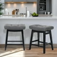 thumbnail image 1 of Counter Height Bar Stools Set of 2 for Kitchen Counter Farmhouse Modern Barstools with Faux Leather Upholstered Backless Seat and Solid Wood Legs 24 inch Bar Chairs, Grey + Black, 1 of 18