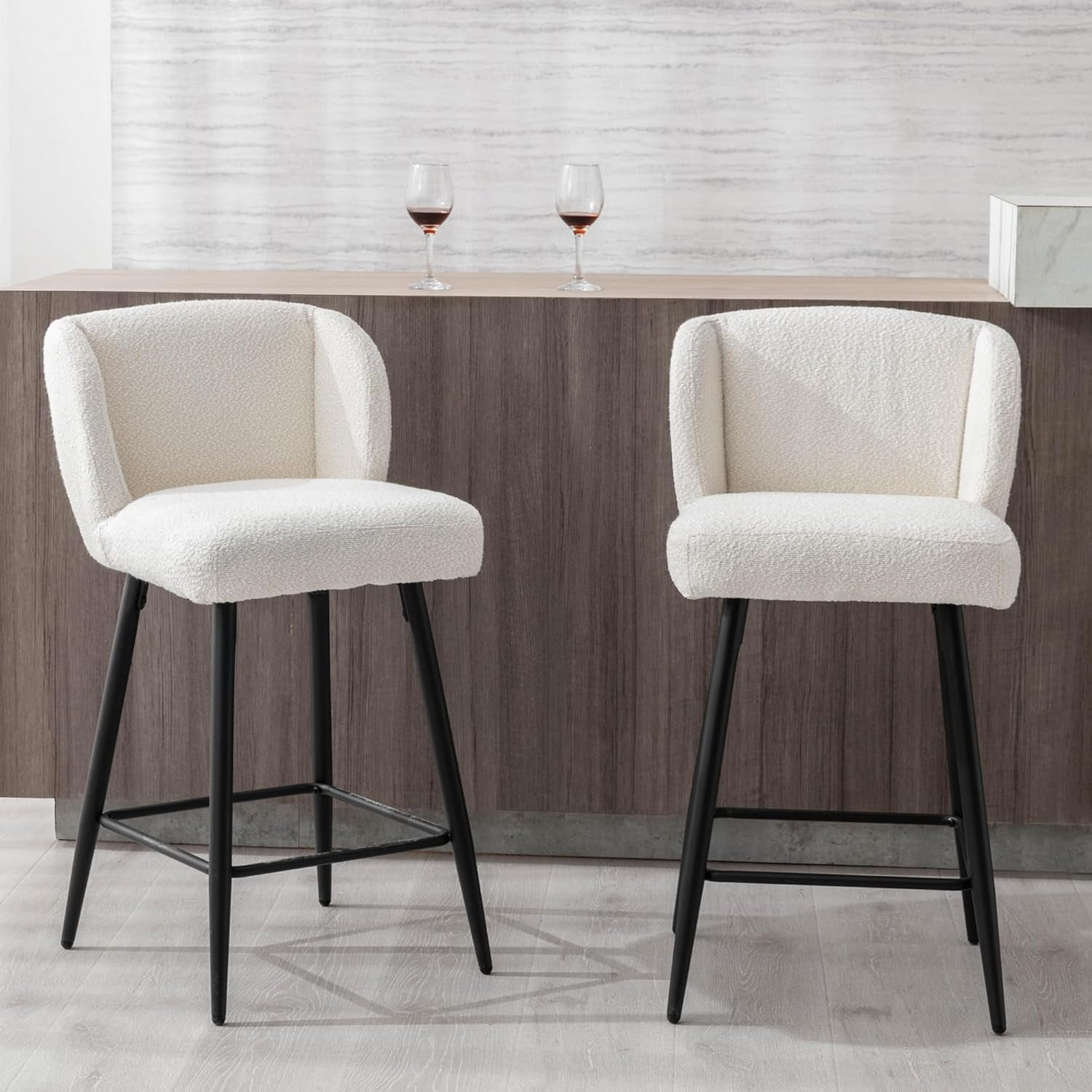 Counter Height Bar Stools Set of 2 Modern Bar Chairs with Mid Back ...