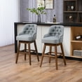 thumbnail image 1 of Counter Height Bar Stools Set of 2, Modern Linen Upholstered Barstools with Button Tufted Back & Nailhead Trims & Solid Wood Legs, Comfy Dining Chairs with 360 Degree Swivel for Kitchen Pub, Gray1, 1 of 7