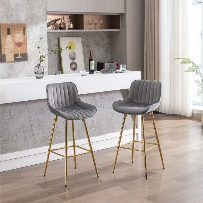 Counter Height Bar Stools Set of 2, Modern Velvet High Dining