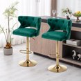 thumbnail image 1 of Counter Height Bar Stools Set of 2, Modern Velvet Upholstered Bar Stools with Button Tufted Back and Nailhead Trims, Elegant Dining Chairs with Golden Metal Base and and Footrest for Kitchen, Green, 1 of 7