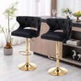 thumbnail image 1 of Counter Height Bar Stools Set of 2, Modern Velvet Upholstered Bar Stools with Button Tufted Back and Nailhead Trims, Elegant Dining Chairs with Golden Metal Base and and Footrest for Kitchen, Black, 1 of 7