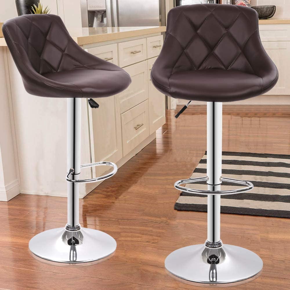 CangLong Set Of 2 Faux Leather Counter Stools - Modern Back & Footrest Bar Stools For Kitchen Island, Pub Table 1 thumbnail image