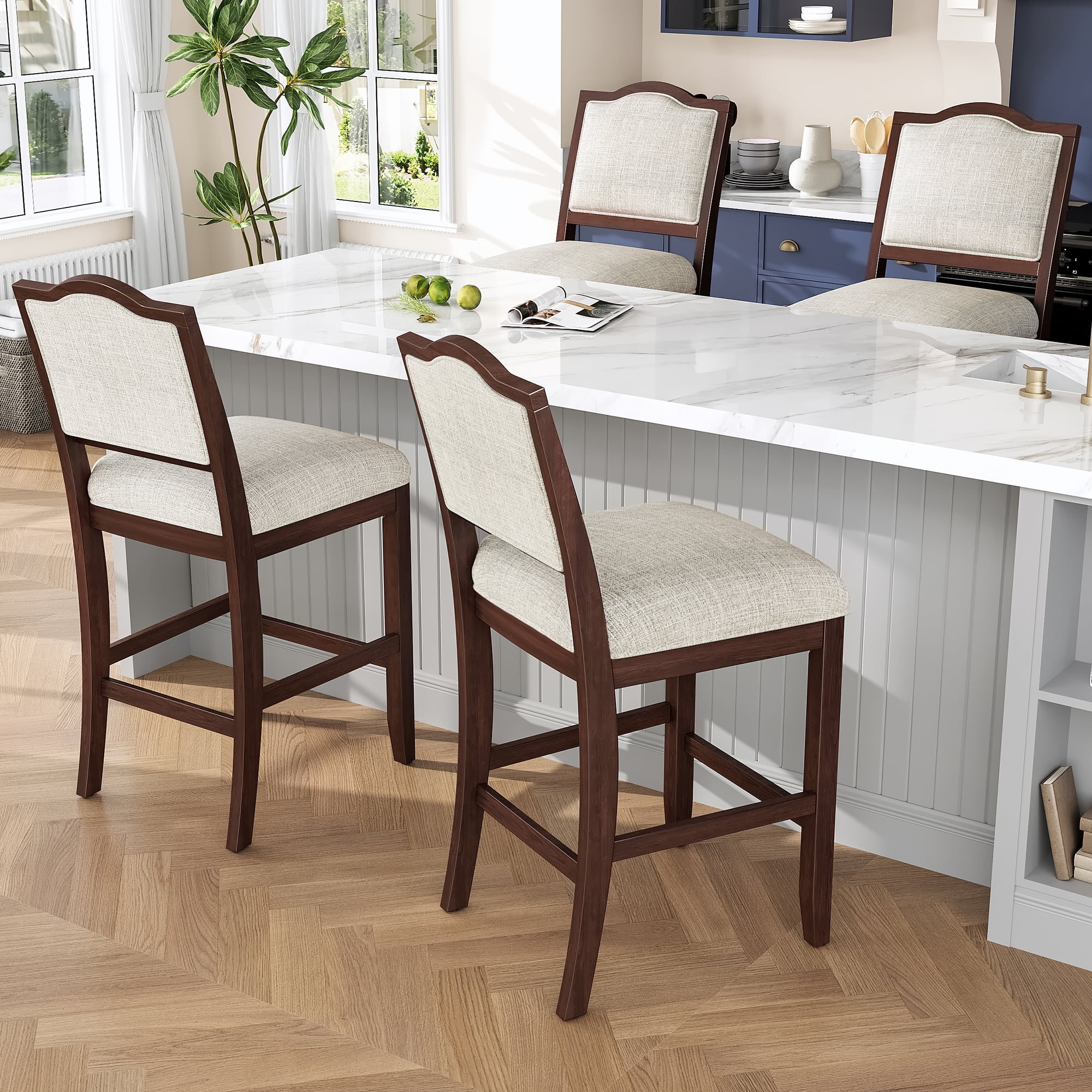 Counter Height Bar Stools Set of 2, Rustic Wood Bar Stools with ...