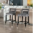 thumbnail image 1 of Counter Height Bar Stools Set of 2, Suede Velvet Upholstered Barstools with Nailheads and Solid Wood Legs, Leisure Bar Chairs for Kitchen Dining Room Pub, 26 Inch Seater Height, Grey, 1 of 7