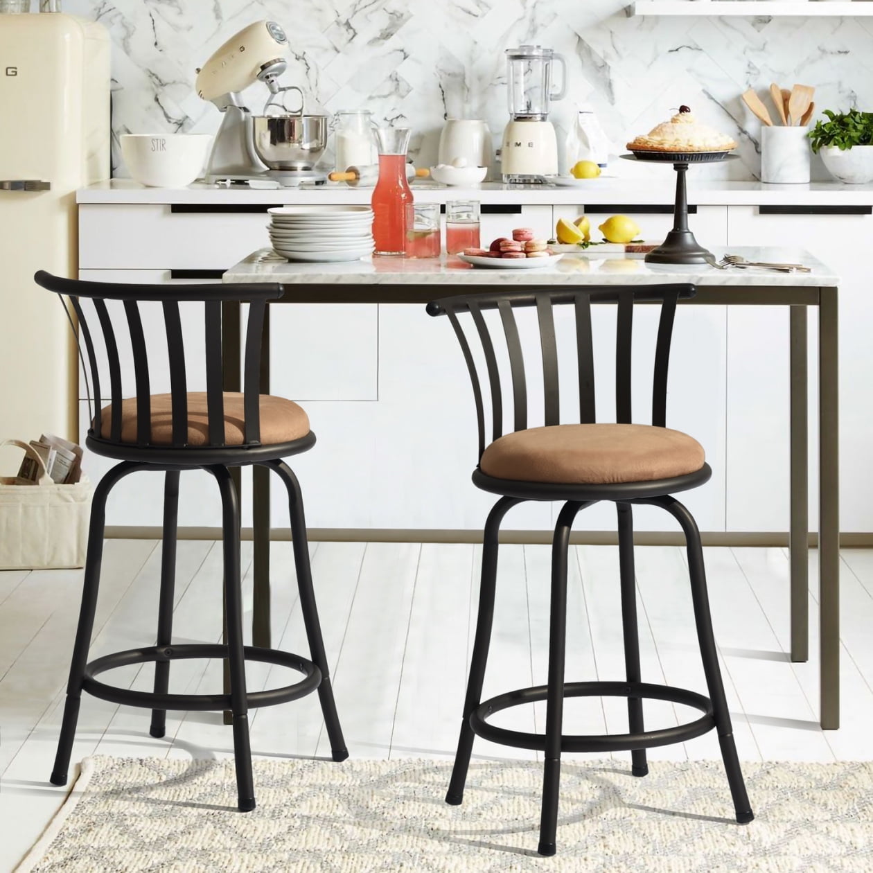 Counter Height Bar Stools Set of 2, Swivel Bar Stools with Back, Bar
