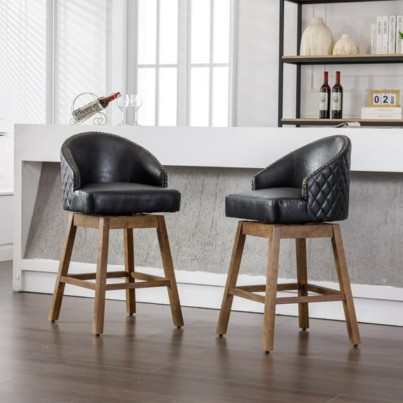 Counter Height Bar Stools Set of 2, Swivel Bar Stool with Back and Footrest, Upholstered Kitchen Island Chairs Barstools for Home Bar, Pub, Breakfast Nook, Dining Room, Black
