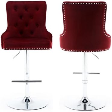 Counter Height Bar Stools Set of 2,Velvet Adjustable Bar Stool,Button Tufted,Footrest,Chrome Nailhead,Modern Upholstered Bar Chairs for Kitchen,Cafe (Red, 2pcs)