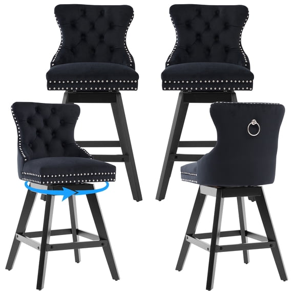 Swivel Bar Stools Set of 4, LEGAHOME 26in Counter Height Bar Stools with Back Set, Modern Velvet Island Bar Stools Counter Stools with Wood Frame & Nailhead Trim, Black (Set of 4)