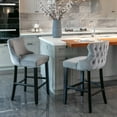 thumbnail image 1 of Counter Height Bar Stools Set of 2, Velvet Upholstered Barstools with Solid Wood Legs, Button Tufted and Nailheads Trim, Wing-Back Bar Chairs for Kitchen Island Dining Room Pub, Gray, 1 of 9