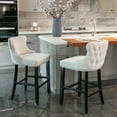 thumbnail image 1 of Counter Height Bar Stools Set of 2, Wing-Back Bar Chairs with Button Tufted Decoration and Wooden Legs, Upholstered Island Chairs with Footrest for Kitchen Island, Beige, 1 of 9