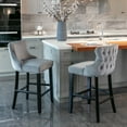 thumbnail image 1 of Counter Height Bar Stools Set of 2, Wing-Back Bar Chairs with Button Tufted Decoration and Wooden Legs, Upholstered Island Chairs with Footrest for Kitchen Island, Grey, 1 of 9