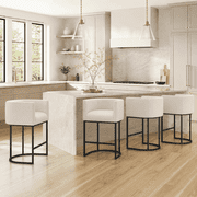 ClinQ Counter Height Bar Stool Set of 4, 26 in Fabric Upholstered Seat, Metal Legs for Indoor Dining Room and Kitchen Island, Beige