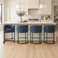 thumbnail image 1 of ClinQ Counter Height Bar Stool Set of 4, 26 in Fabric Upholstered Seat, Metal Legs for Indoor Dining Room and Kitchen Island, Blue, 1 of 12