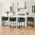 thumbnail image 1 of ClinQ Counter Height Bar Stool Set of 4, 26 in Fabric Upholstered Seat, Metal Legs for Indoor Dining Room and Kitchen Island, Green, 1 of 13